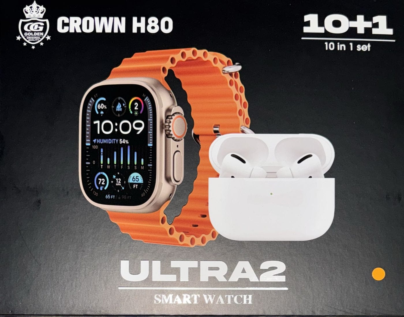 CROWN H80 Ultra2 Smart Watch + White Wireless Earbuds | 10+1 Smart Bundle