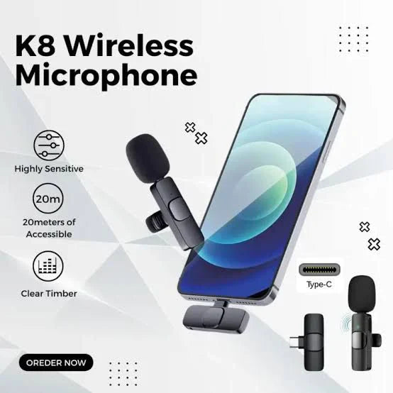 K8 Wireless Microphone |  Android & iPhone (Type-C/Lightning)
