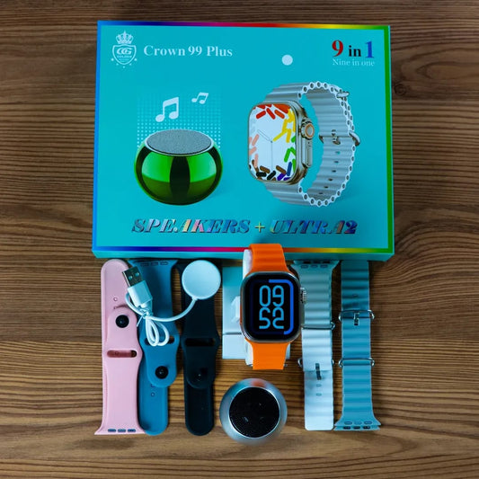 Crown 99 Plus 9-in-1 Combo - Ultra 2 Smart Watch +Wireless Speaker + Multi Features