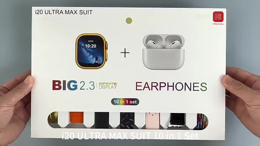 i20 Ultra Max SUIT 10-in-1 Smartwatch Combo with TWS Earbuds & Straps