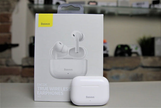 Baseus Encok W3 True Wireless Earphones – White | Deep Bass, Noise Reduction, Long Battery