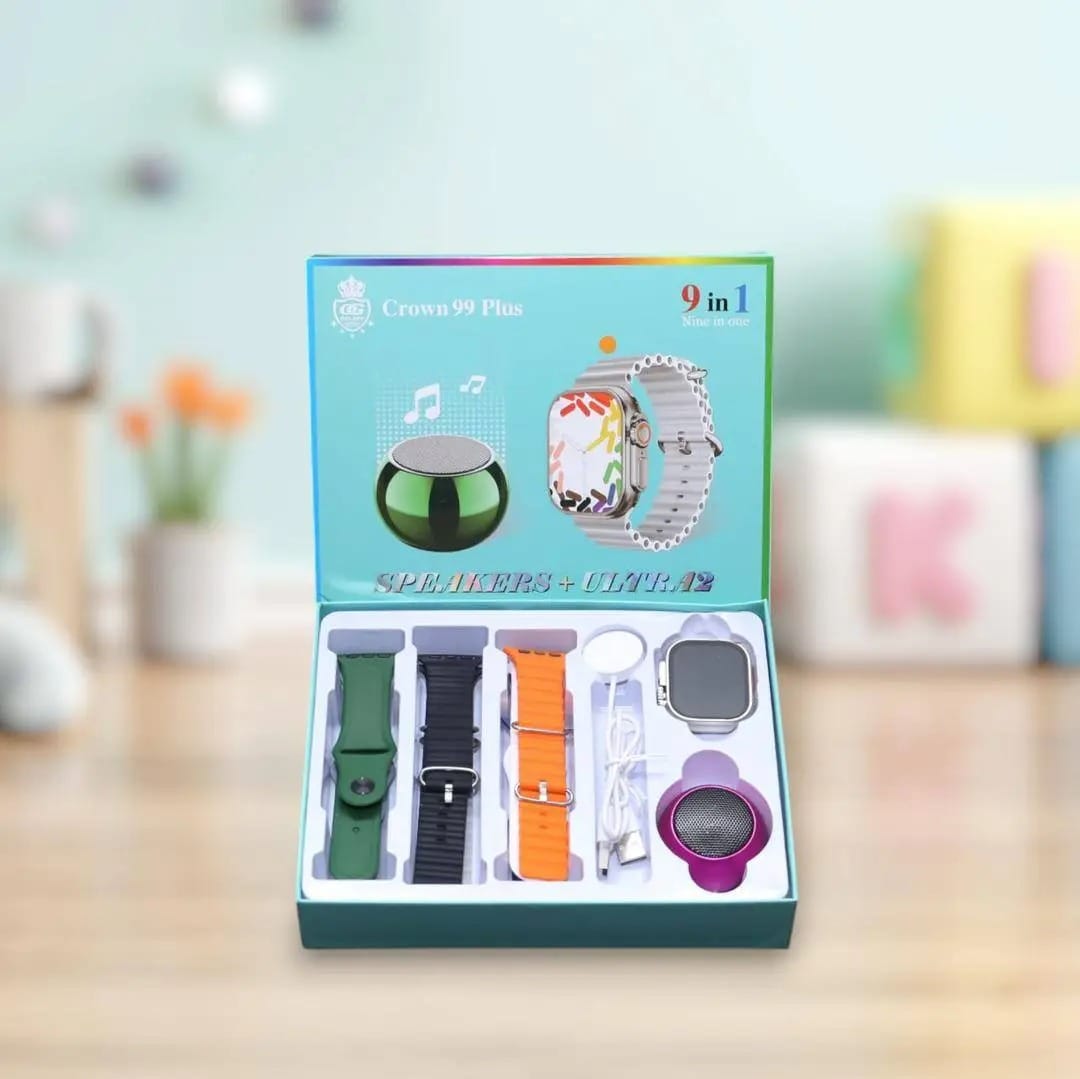 Crown 99 Plus 9-in-1 Combo - Ultra 2 Smart Watch +Wireless Speaker + Multi Features