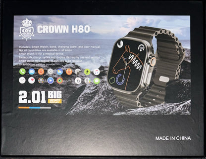 CROWN H80 Ultra2 Smart Watch + White Wireless Earbuds | 10+1 Smart Bundle