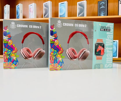 Crown C6 Ultra Smart Watch (2" Display) + Wireless Headphones Combo