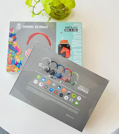 Crown C6 Ultra Smart Watch (2" Display) + Wireless Headphones Combo