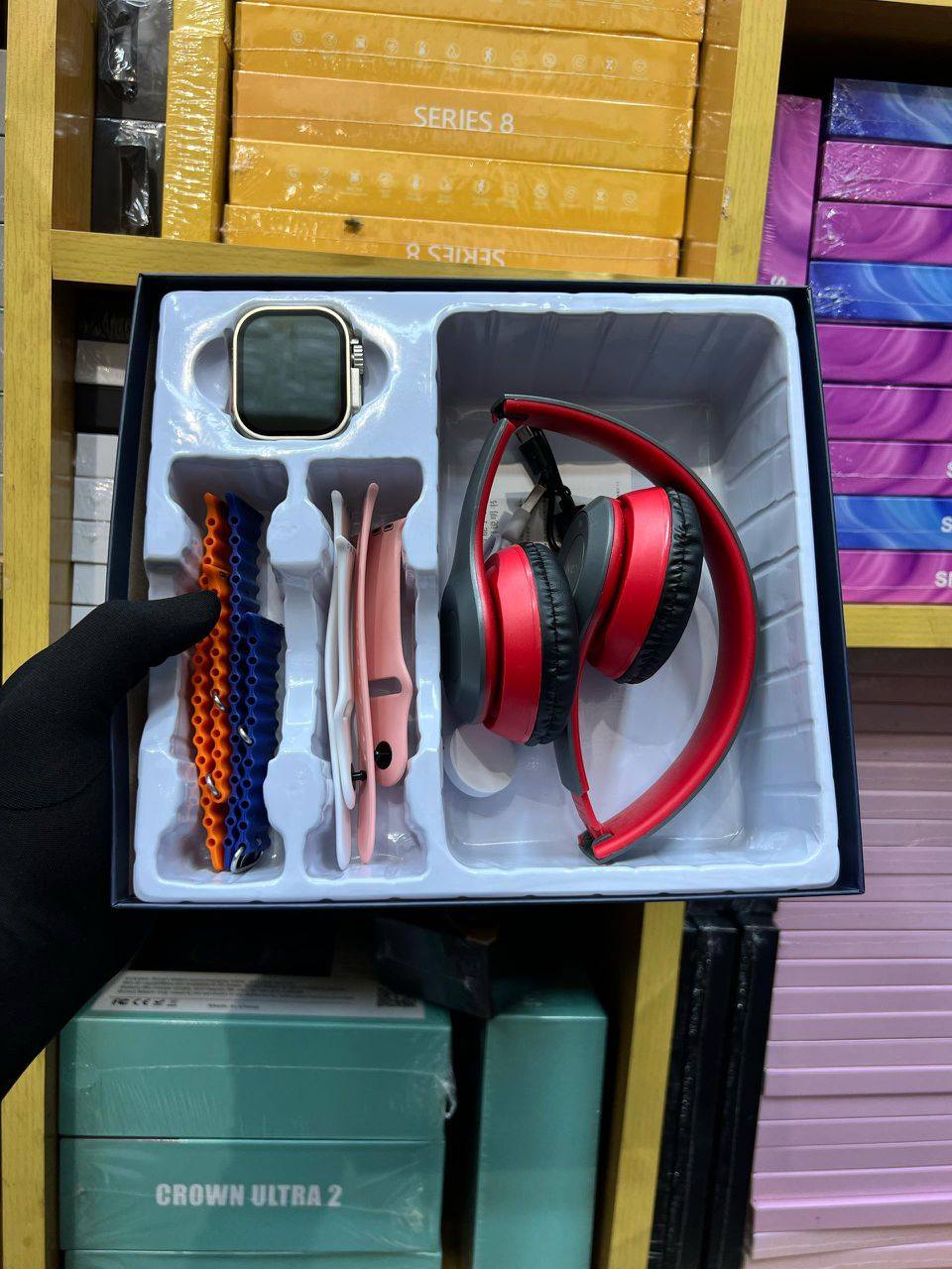 Crown C500 Smart Watch + Wireless Headphones | Bluetooth Calling & Fitness Bundle