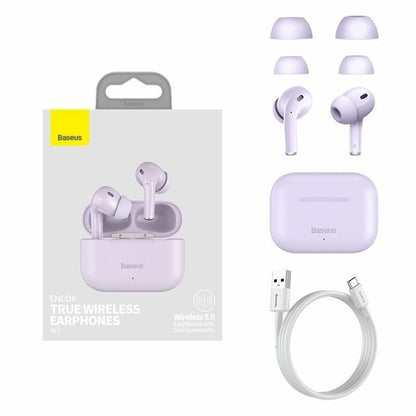 Baseus Encok W3 True Wireless Earphones – White | Deep Bass, Noise Reduction, Long Battery