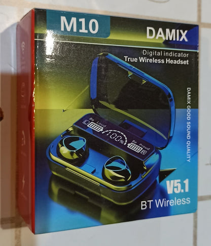 M10 DAMIX True Wireless Headset | 9D Stereo Sound, LED Display, 3500mAh Case