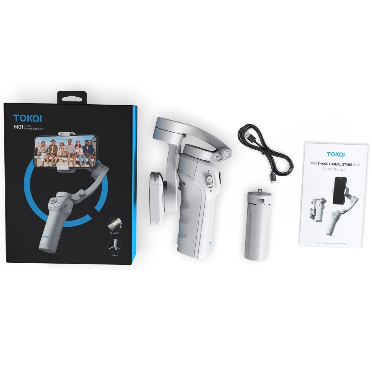 TOKQI M01 Handheld 3-Axis Gimbal Stabilizer | AI Tracking & Built-in Fill Light