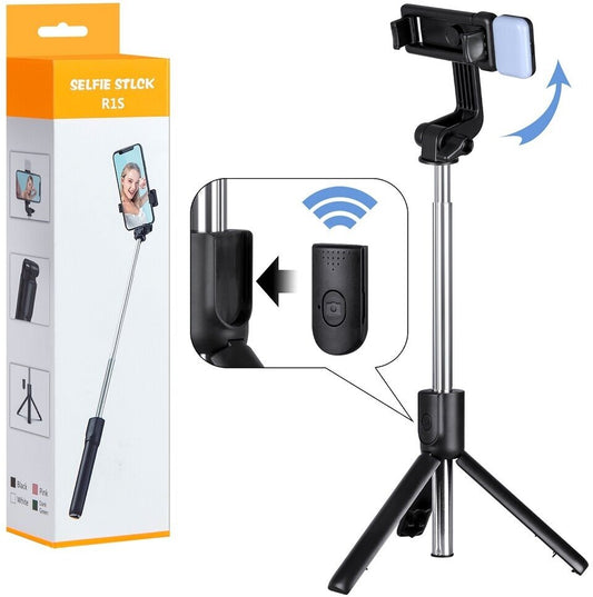 R1S Bluetooth Selfie Stick with Tripod & Fill Light | 3-in-1 Vlogging Tool