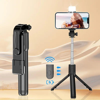 R1S Bluetooth Selfie Stick with Tripod & Fill Light | 3-in-1 Vlogging Tool