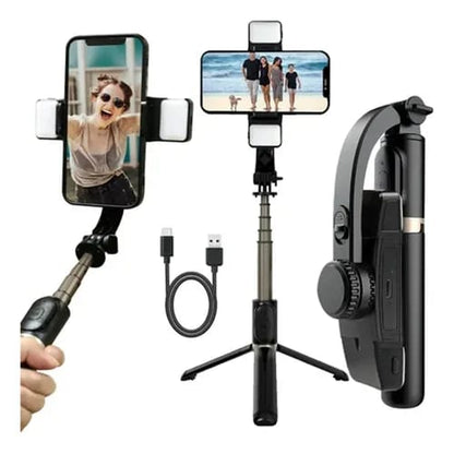 Q08d Gimbal Stabilizer Tripod Selfie Stick with Dual Fill Lights | Bluetooth Remote + Anti-Shake Tech
