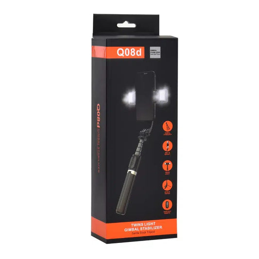 Q08d Gimbal Stabilizer Tripod Selfie Stick with Dual Fill Lights | Bluetooth Remote + Anti-Shake Tech