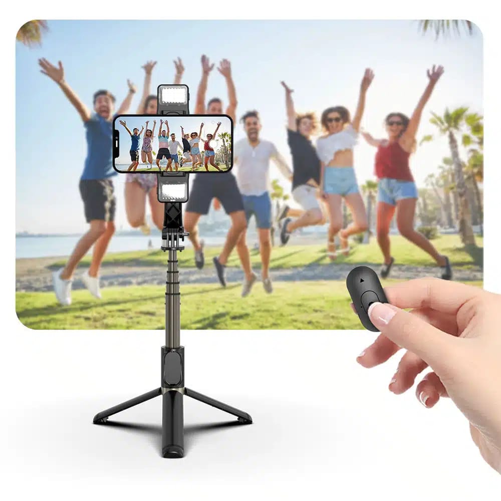 Q08d Gimbal Stabilizer Tripod Selfie Stick with Dual Fill Lights | Bluetooth Remote + Anti-Shake Tech