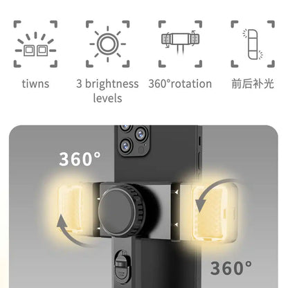 Q08d Gimbal Stabilizer Tripod Selfie Stick with Dual Fill Lights | Bluetooth Remote + Anti-Shake Tech