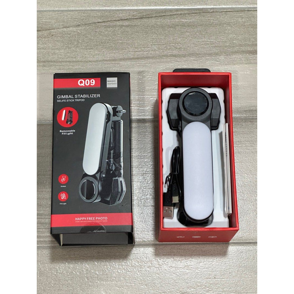 Q09 Gimbal Stabilizer 3-in-1 | Selfie Stick, Tripod & Removable Fill Light with Bluetooth Remote