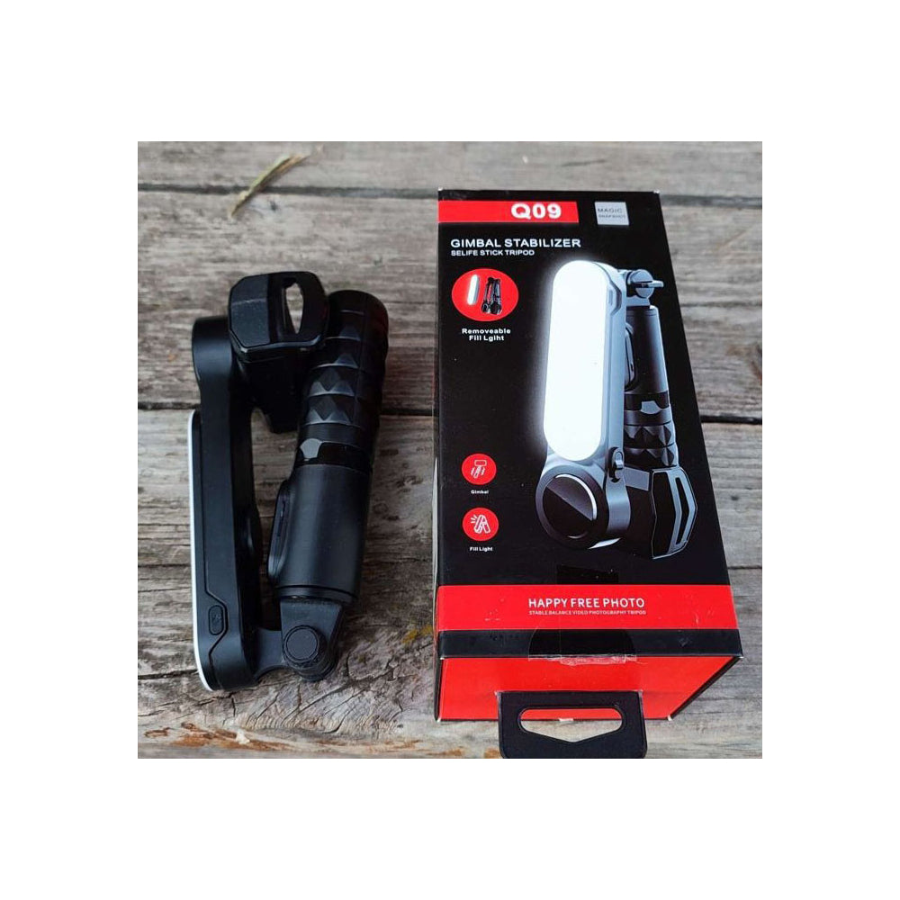Q09 Gimbal Stabilizer 3-in-1 | Selfie Stick, Tripod & Removable Fill Light with Bluetooth Remote