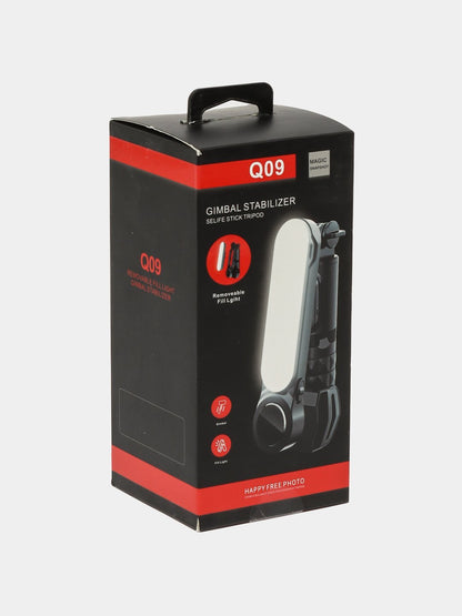 Q09 Gimbal Stabilizer 3-in-1 | Selfie Stick, Tripod & Removable Fill Light with Bluetooth Remote