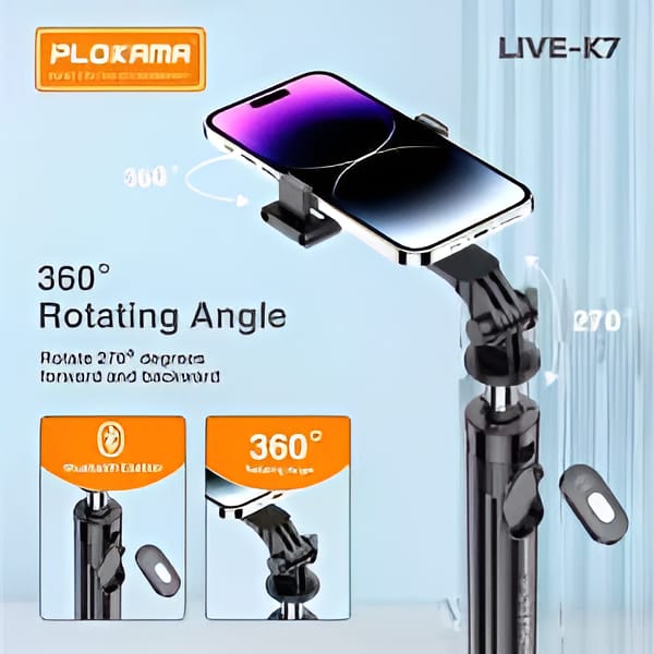PLOKAMA LIVE-K7 | 4-in-1 Live Streaming Bracket with Tripod, Selfie Stick & Adjustable Light