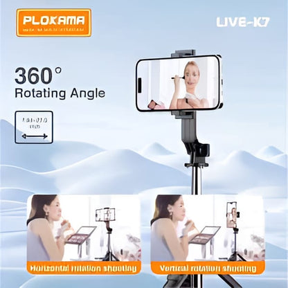 PLOKAMA LIVE-K7 | 4-in-1 Live Streaming Bracket with Tripod, Selfie Stick & Adjustable Light
