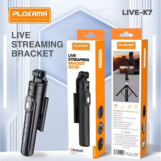 PLOKAMA LIVE-K7 | 4-in-1 Live Streaming Bracket with Tripod, Selfie Stick & Adjustable Light